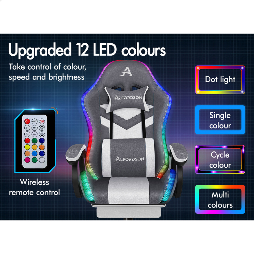 ALFORDSON Gaming Office Chair Massage Racing 12 RGB LED Computer Work Seat - Picture 81 of 267