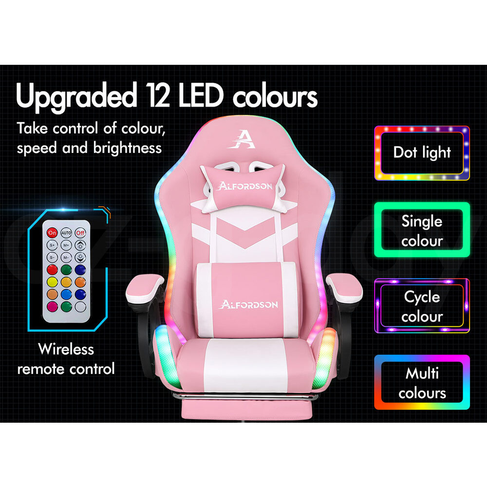 ALFORDSON Gaming Office Chair Massage Racing 12 RGB LED Computer Work Seat - Picture 69 of 267