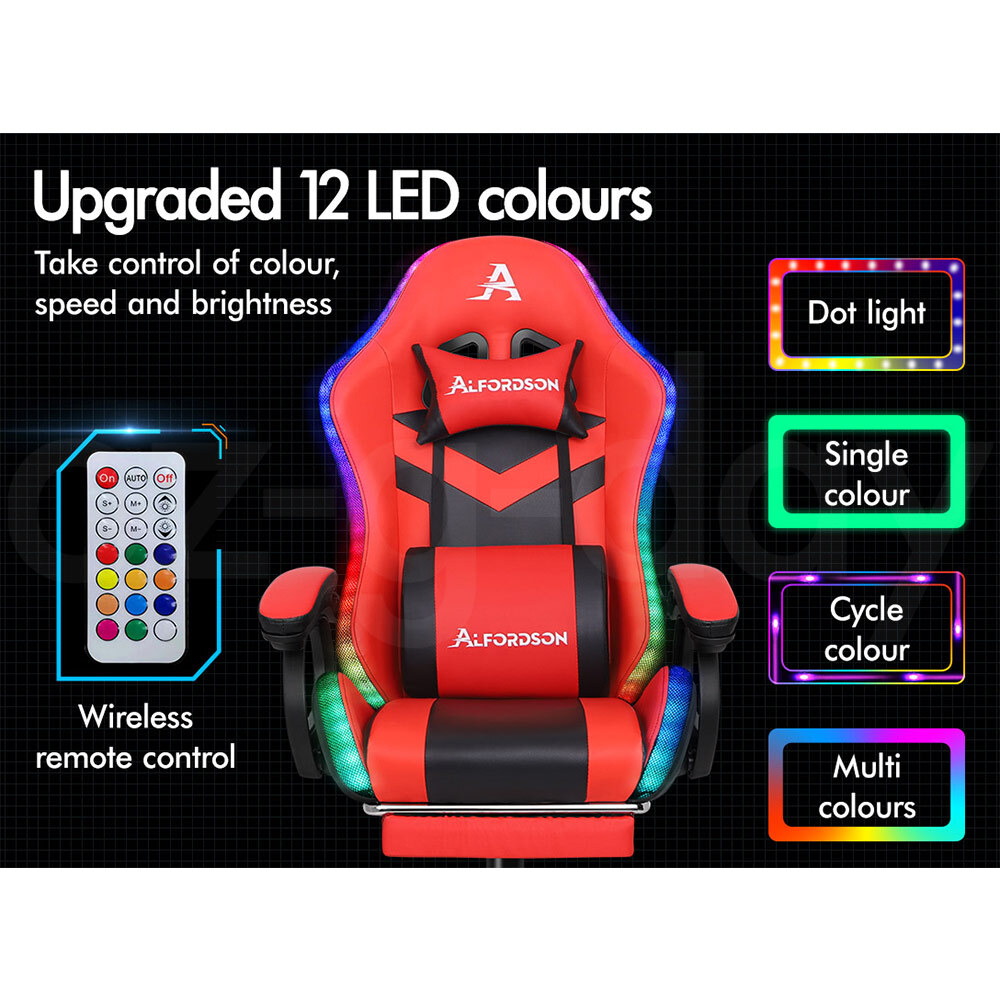 ALFORDSON Gaming Office Chair Massage Racing 12 RGB LED Computer Work Seat - Picture 34 of 267