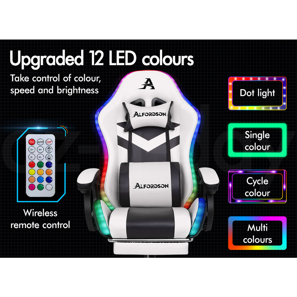 ALFORDSON Gaming Office Chair Massage Racing 12 RGB LED Computer Work Seat - Picture 46 of 267