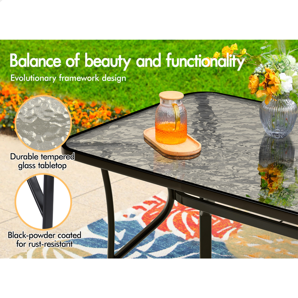 ALFORDSON Outdoor Furniture Patio Dining Table Garden Glass Black Grey Coffee - Picture 17 of 84