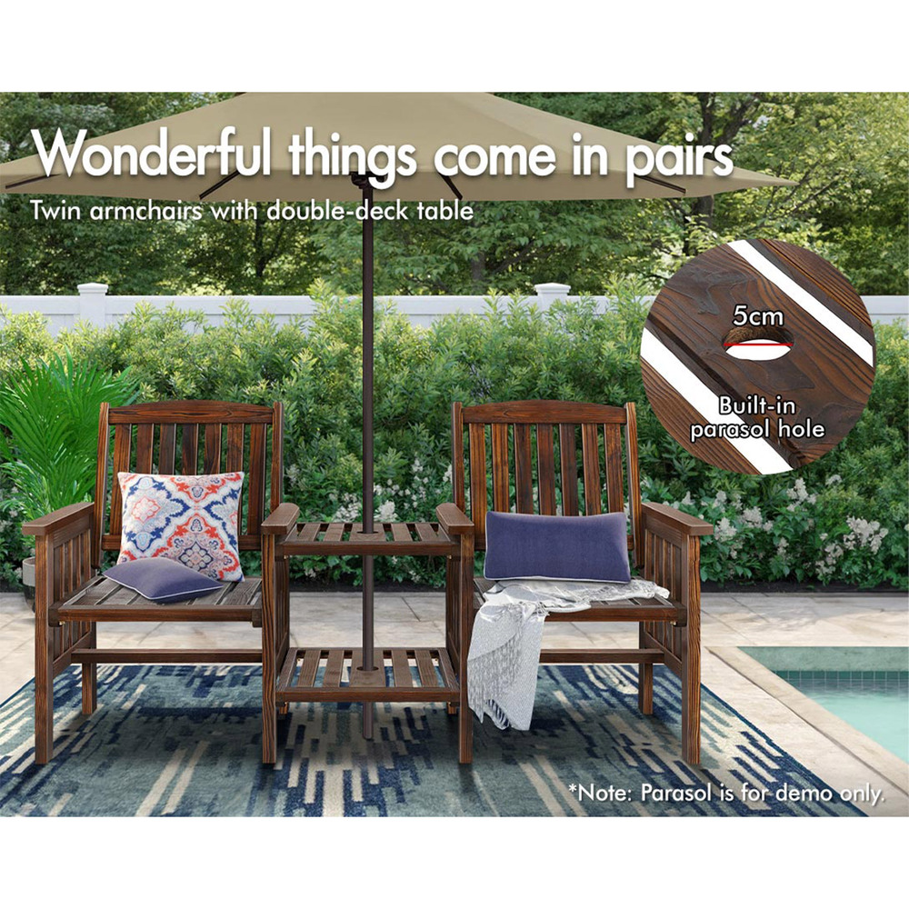 ALFORDSON Outdoor Garden Bench Wooden Loveseat Patio Chairs Table Furniture Set - Picture 18 of 31
