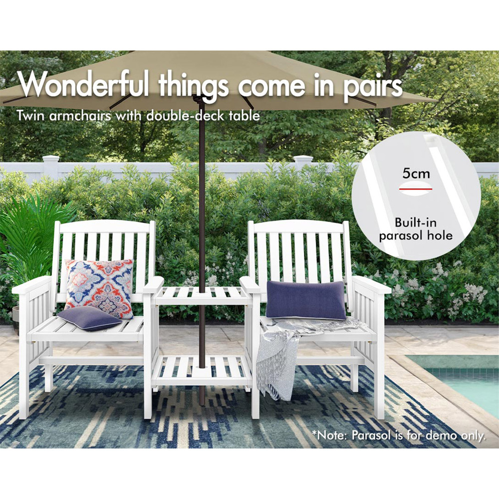 ALFORDSON Outdoor Garden Bench Wooden Loveseat Patio Chairs Table Furniture Set - Picture 27 of 31