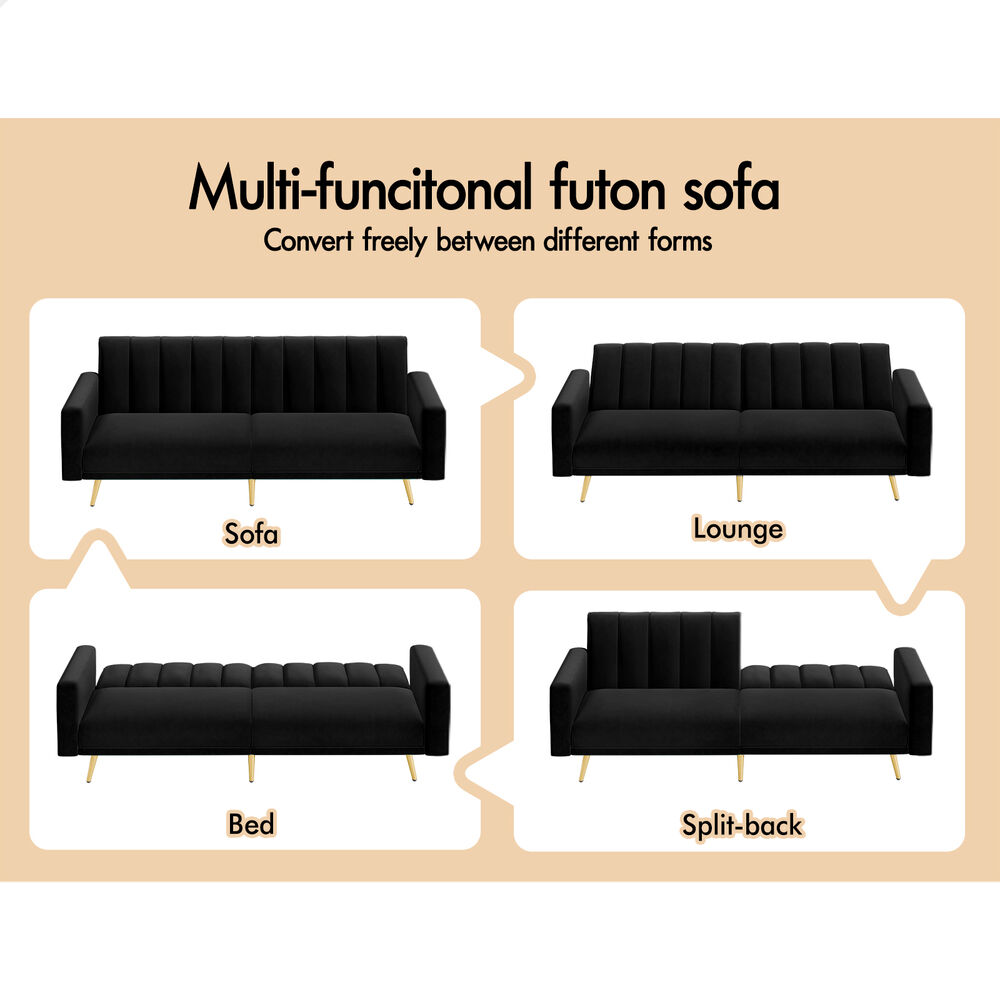 ALFORDSON Sofa Bed Futon Couch 3 Seater Lounge Chair Convertible Velvet - Picture 20 of 39