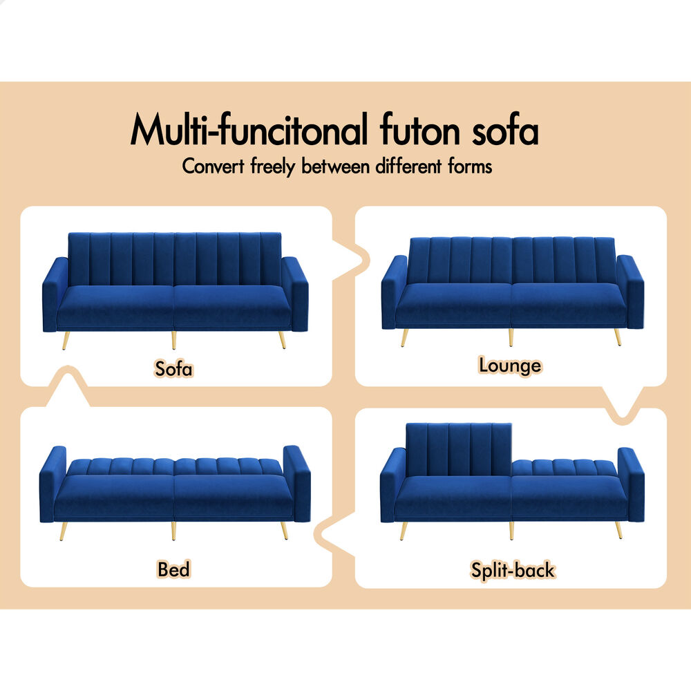 ALFORDSON Sofa Bed Futon Couch 3 Seater Lounge Chair Convertible Velvet - Picture 8 of 39