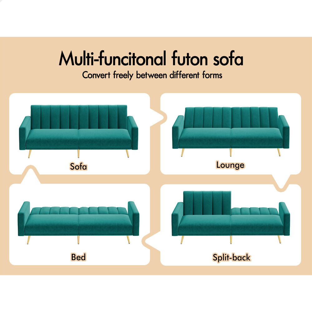 ALFORDSON Sofa Bed Futon Couch 3 Seater Lounge Chair Convertible Velvet - Picture 32 of 39