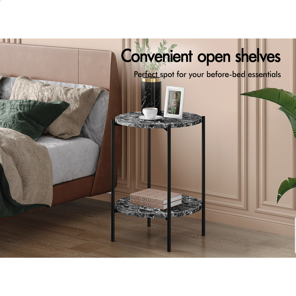 ALFORDSON Side Table Bedside Table Sofa End Nightstand Marble 2-tier Shelf - Picture 9 of 40