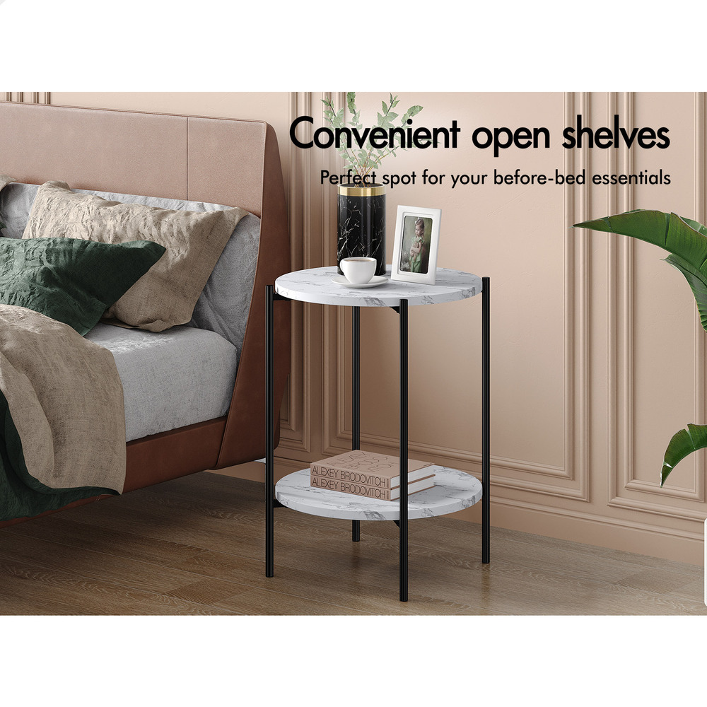 ALFORDSON Side Table Bedside Table Sofa End Nightstand Marble 2-tier Shelf - Picture 21 of 40