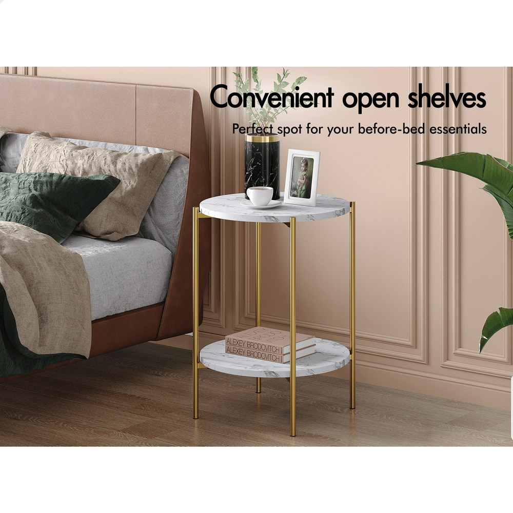 ALFORDSON Side Table Bedside Table Sofa End Nightstand Marble 2-tier Shelf - Picture 33 of 40