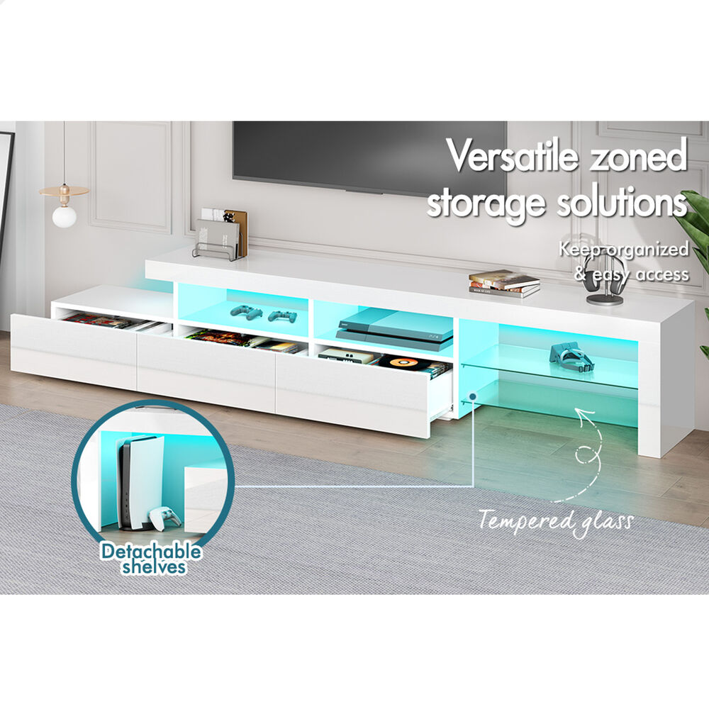 ALFORDSON Entertainment Unit 220cm TV Cabinet Stand LED Lights Gloss Storage - Picture 41 of 48