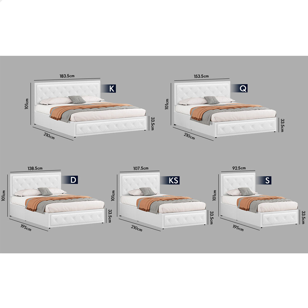 ALFORDSON Bed Frame Double Queen King RGB LED Gas Lift Storage Base Leather - Picture 620 of 1,903