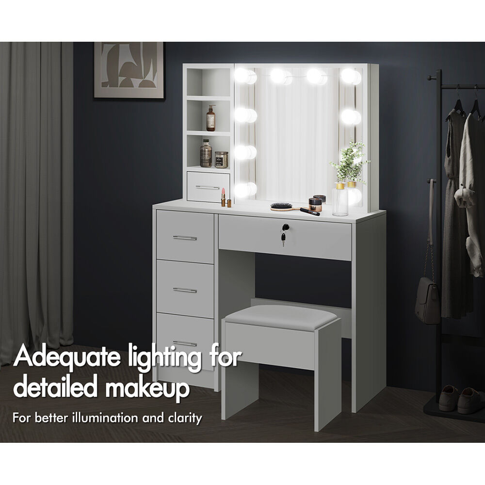 ALFORDSON Dressing Table Stool Set Makeup Mirror Storage Vanity Desk LED Bulbs - Picture 48 of 520