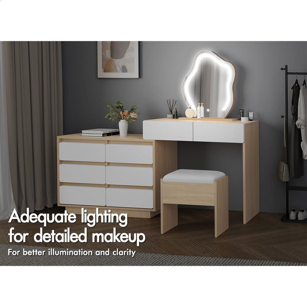 ALFORDSON Dressing Table Stool Set Makeup Mirror Vanity Desk LED 8 Drawers - Picture 48 of 54