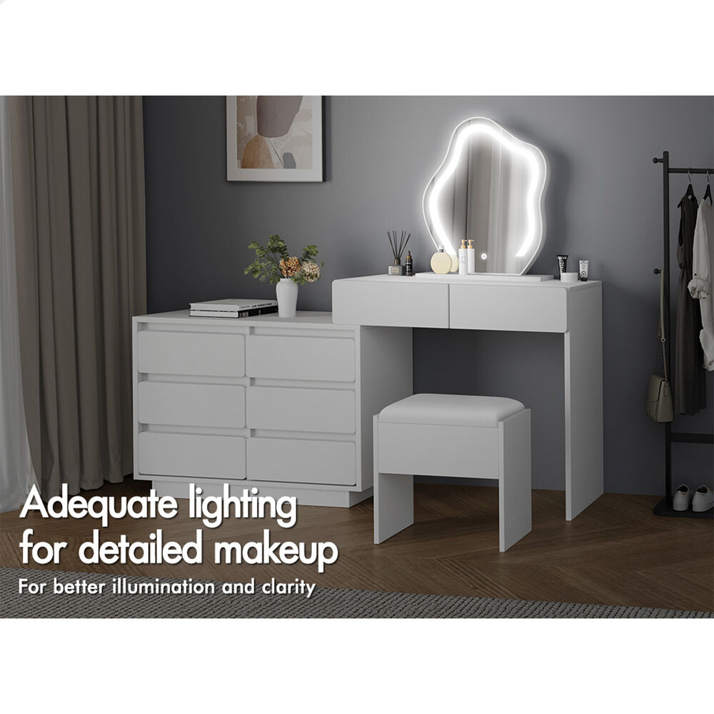 ALFORDSON Dressing Table Stool Set Makeup Mirror Vanity Desk LED 8 Drawers - Picture 24 of 54