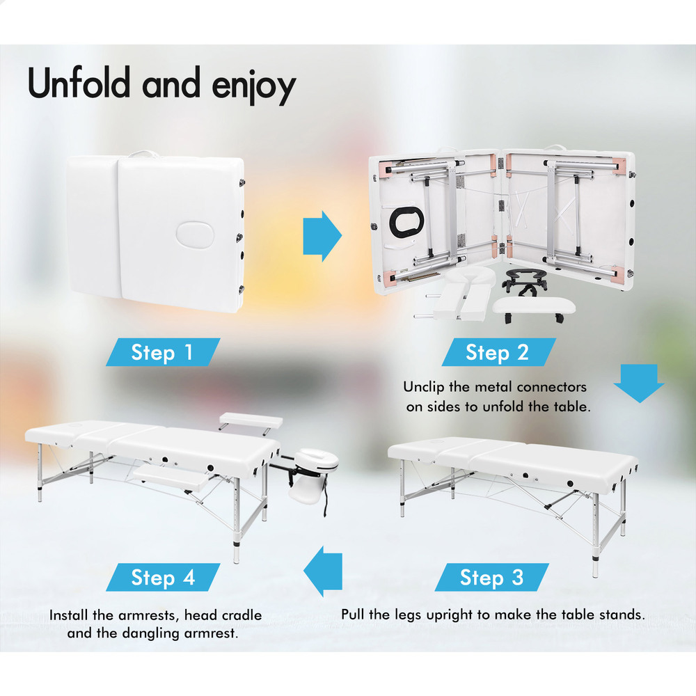 ALFORDSON Massage Table 3 Fold 65/75/85cm Foldable Portable Bed Aluminium Desk - Picture 78 of 168