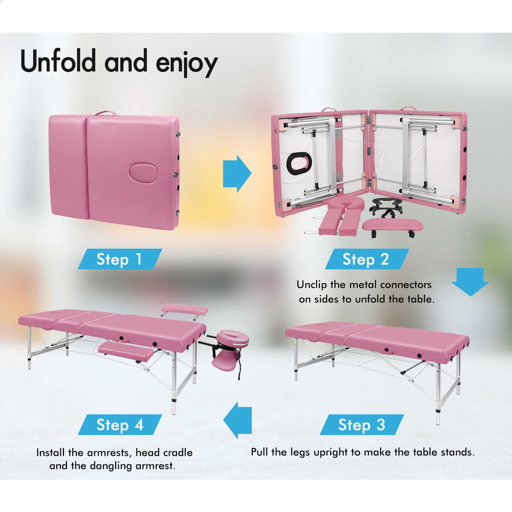 ALFORDSON Massage Table 3 Fold 65/75/85cm Foldable Portable Bed Aluminium Desk - Picture 102 of 168