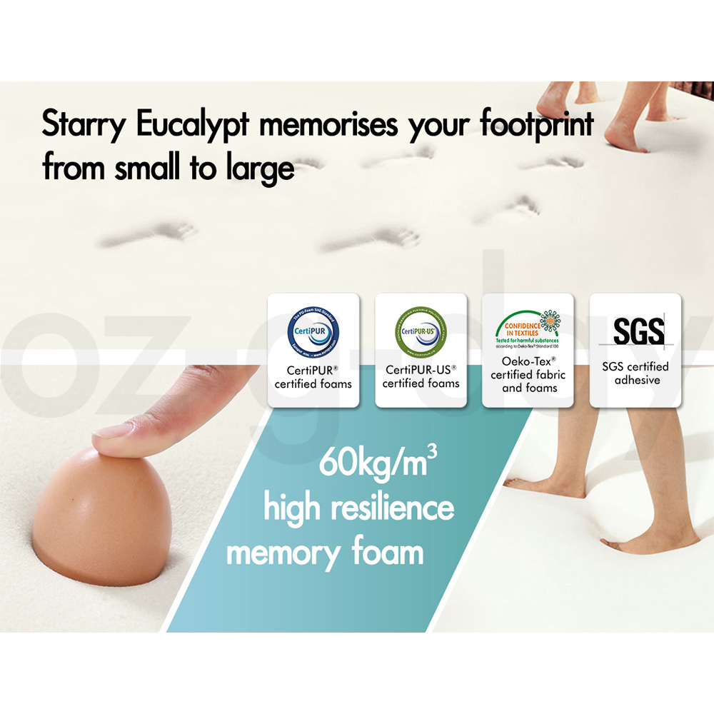 STARRY EUCALYPT Memory Foam Mattress Topper 5/8/10/12cm Bamboo 7-Zone Cool Gel - Picture 474 of 912