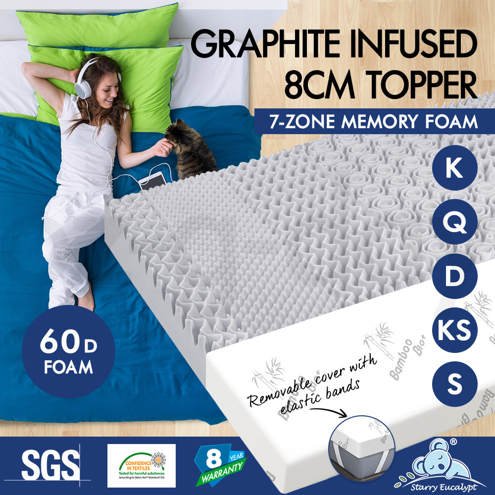 STARRY EUCALYPT Memory Foam Mattress Topper 5/8/10/12cm Bamboo 7-Zone Cool Gel - Picture 678 of 912