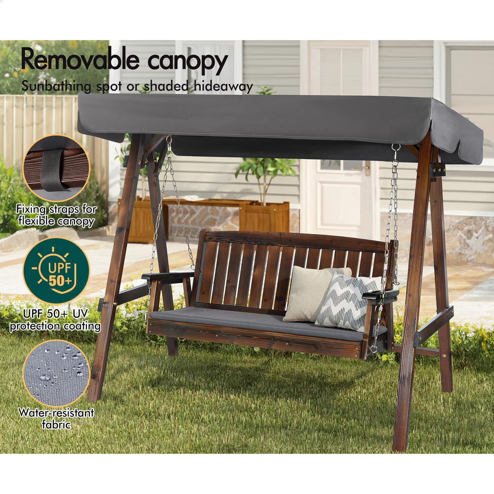 ALFORDSON Swing Chair Outdoor Furniture Wooden Garden Patio Bench Seat Canopy - Picture 36 of 54