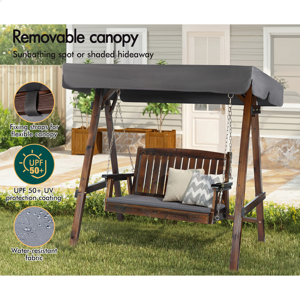 ALFORDSON Swing Chair Outdoor Furniture Wooden Garden Patio Bench Seat Canopy - Picture 12 of 54