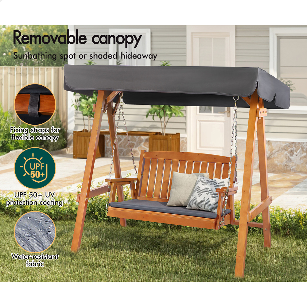 ALFORDSON Swing Chair Outdoor Furniture Wooden Garden Patio Bench Seat Canopy - Picture 24 of 54
