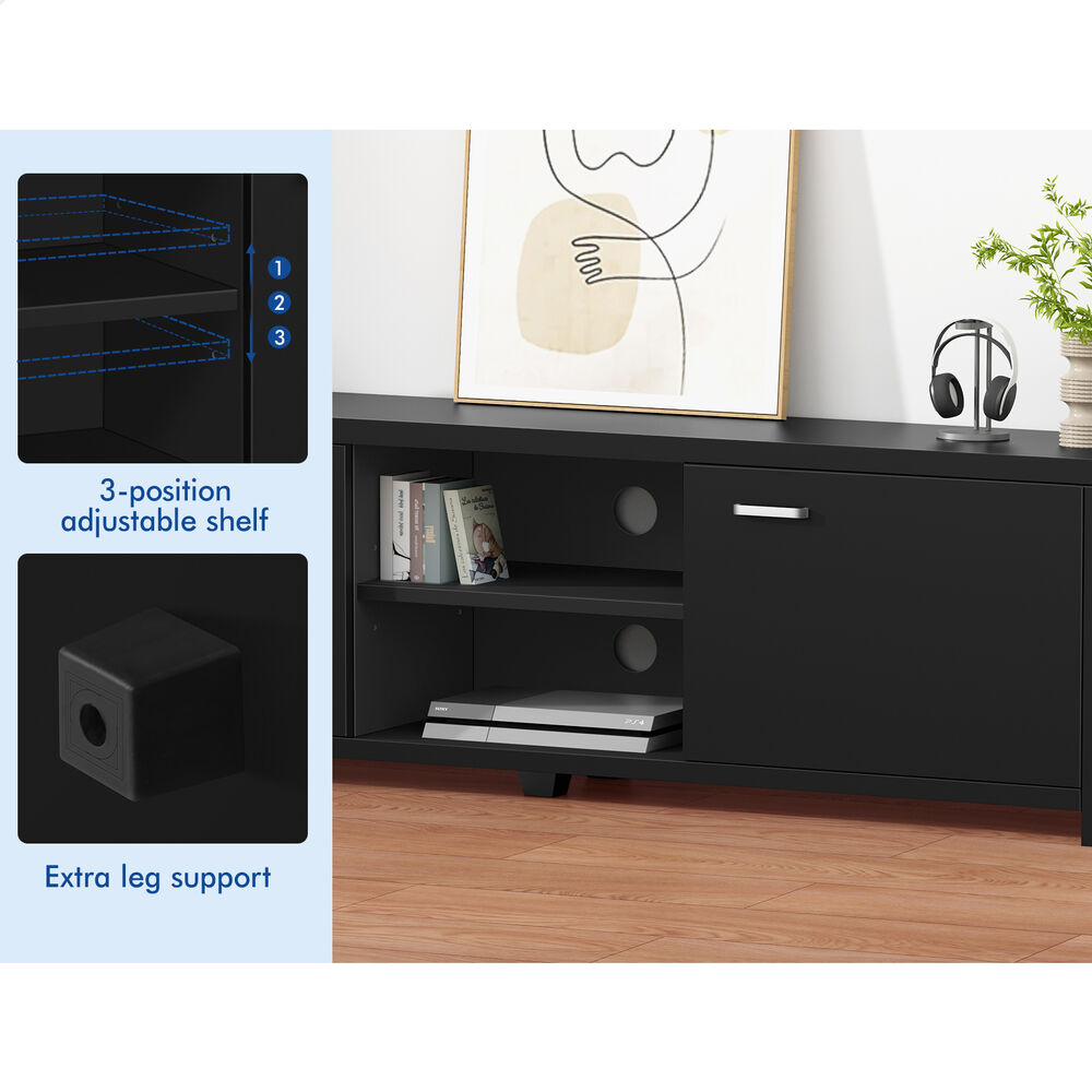 ALFORDSON TV Cabinet Entertainment Unit Stand Storage Shelf 160cm Black - Picture 18 of 48