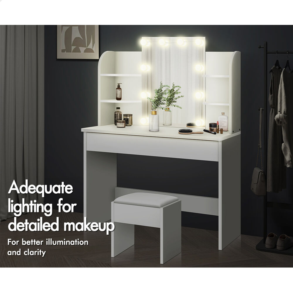 ALFORDSON Dressing Table Stool Set Makeup Mirror Storage Vanity Desk LED Bulbs - Picture 504 of 520