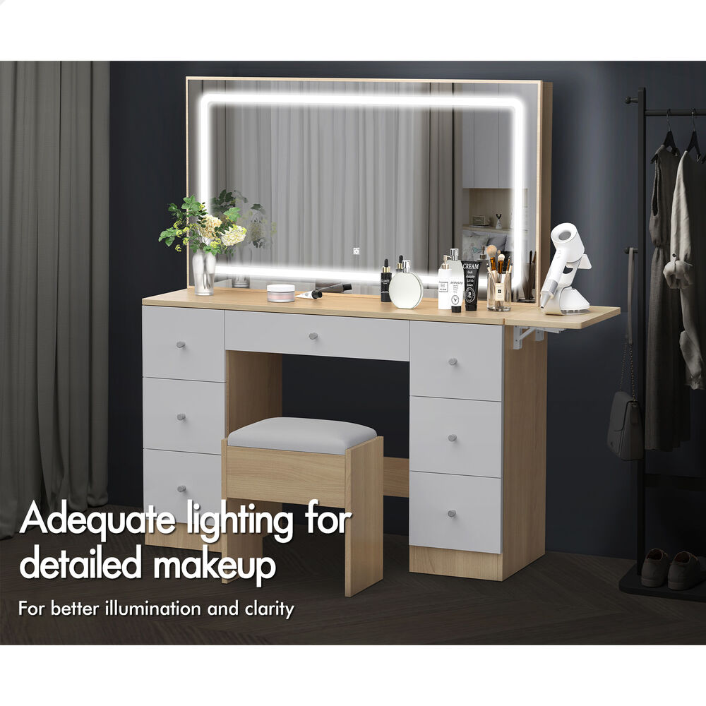 ALFORDSON Dressing Table Stool Set Makeup Mirror LED Vanity Desk 7 Drawers - Picture 29 of 34
