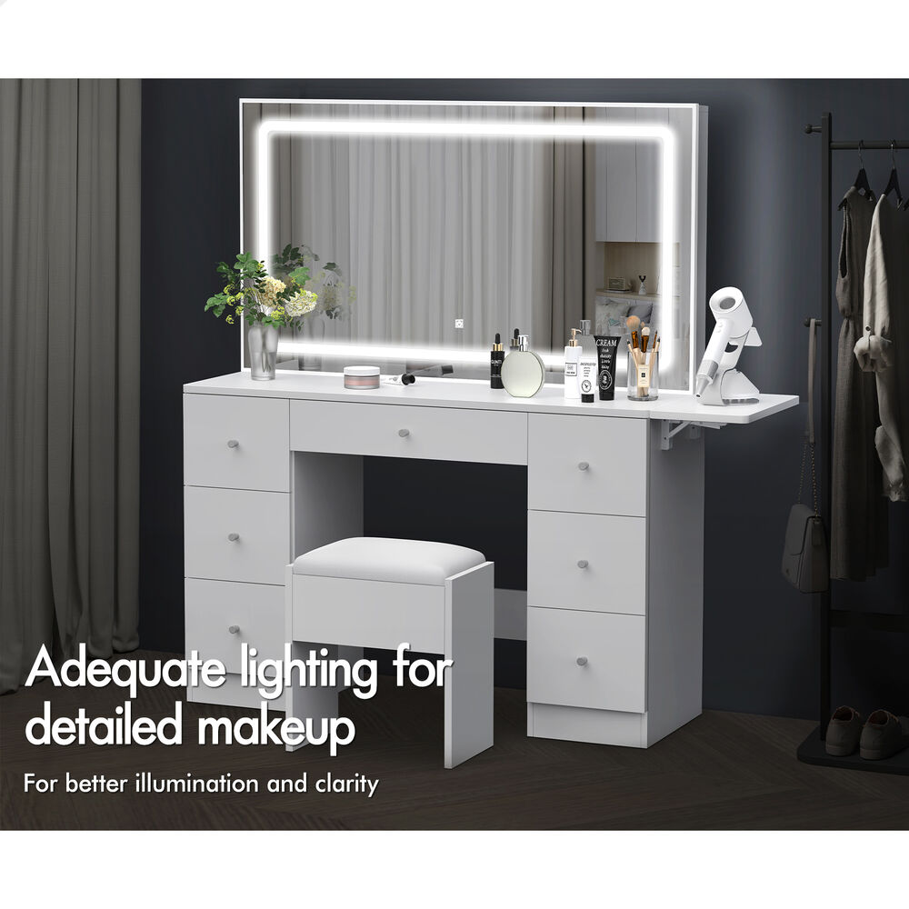 ALFORDSON Dressing Table Stool Set Makeup Mirror LED Vanity Desk 7 Drawers - Picture 17 of 34