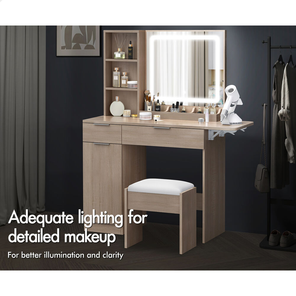 ALFORDSON Dressing Table Stool Set LED Vanity Desk Makeup Mirror Drawer Bedroom - Picture 25 of 42