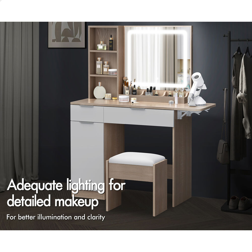 ALFORDSON Dressing Table Stool Set LED Vanity Desk Makeup Mirror Drawer Bedroom - Picture 37 of 42