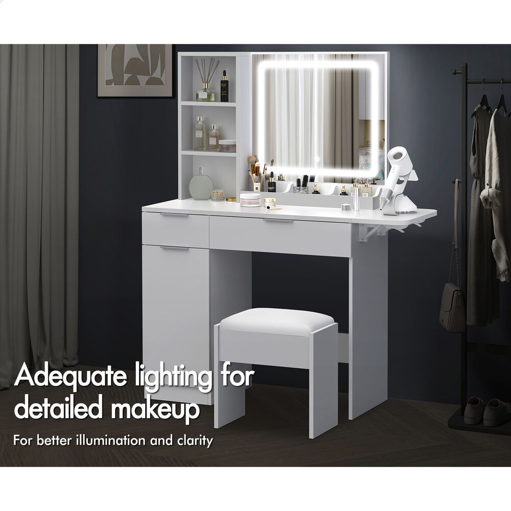 ALFORDSON Dressing Table Stool Set LED Vanity Desk Makeup Mirror Drawer Bedroom - Picture 13 of 42