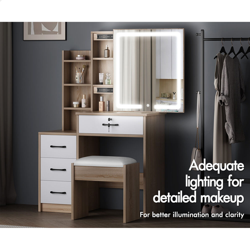 ALFORDSON Dressing Table Stool Set Makeup Mirror Vanity Desk Storage Cabinet - Picture 55 of 60