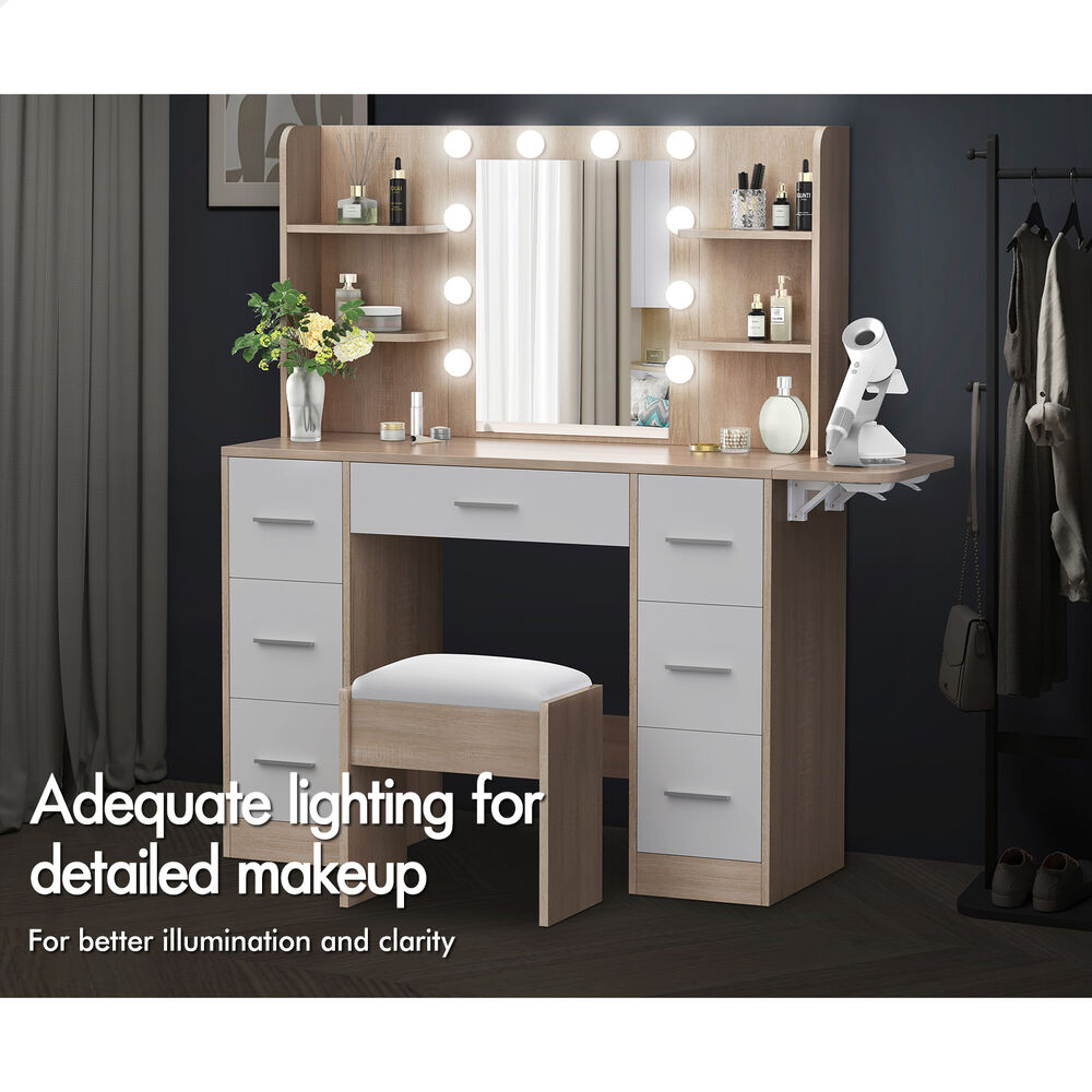 ALFORDSON Dressing Table Stool Set Makeup Mirror Storage Desk LED 10/12 Bulbs - Picture 565 of 671