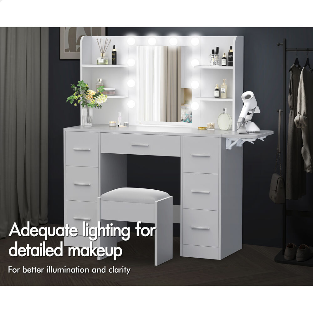 ALFORDSON Dressing Table Stool Set Makeup Mirror Storage Desk LED 10/12 Bulbs - Picture 576 of 671