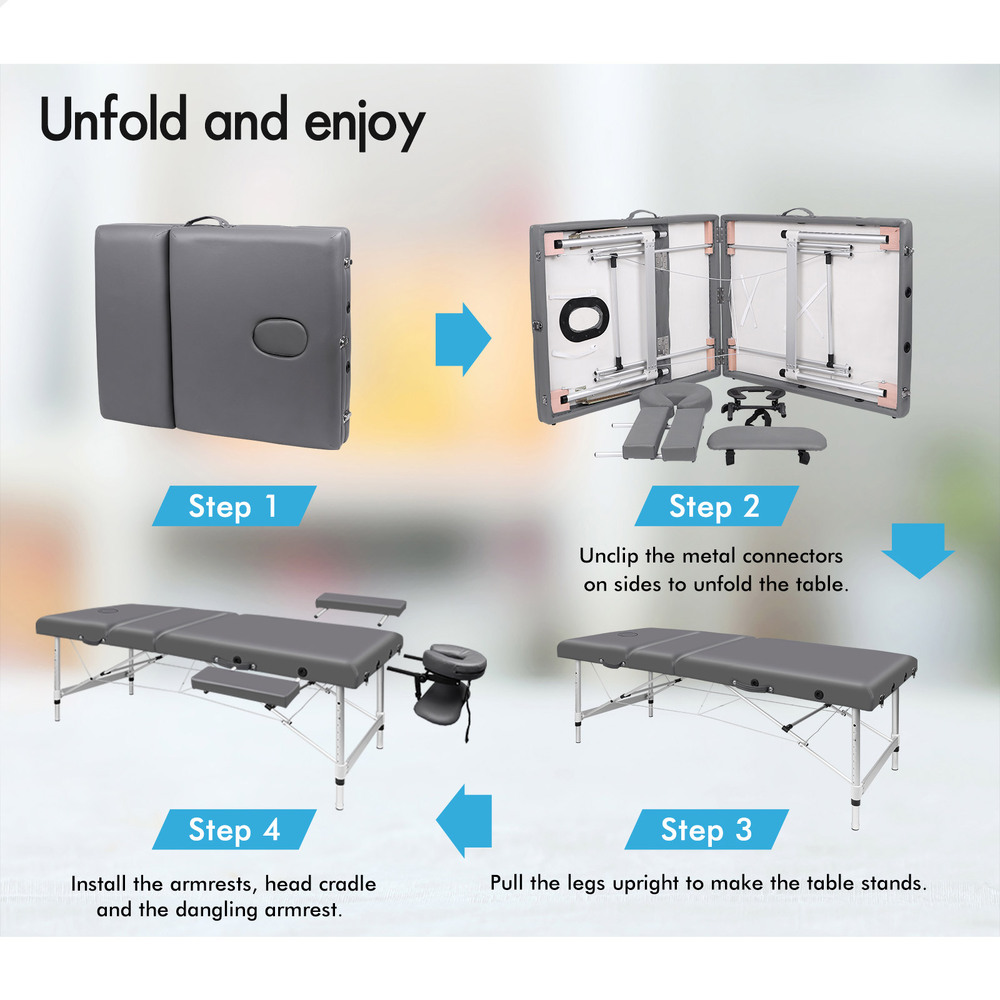 ALFORDSON Massage Table 3 Fold 65/75/85cm Foldable Portable Bed Aluminium Desk - Picture 55 of 168