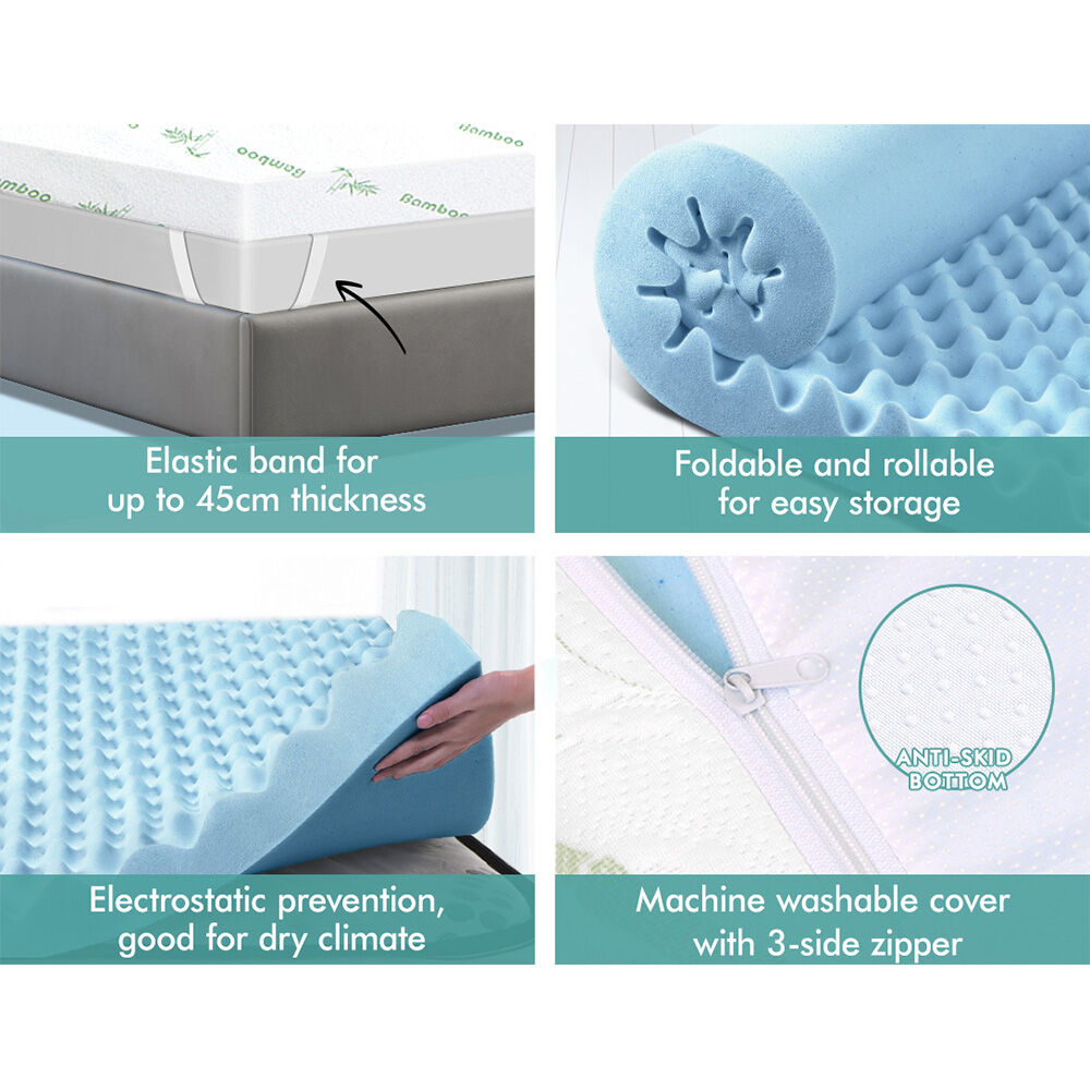 STARRY EUCALYPT Memory Foam Mattress Topper 5/8/10/12cm Bamboo 7-Zone Cool Gel - Picture 655 of 912