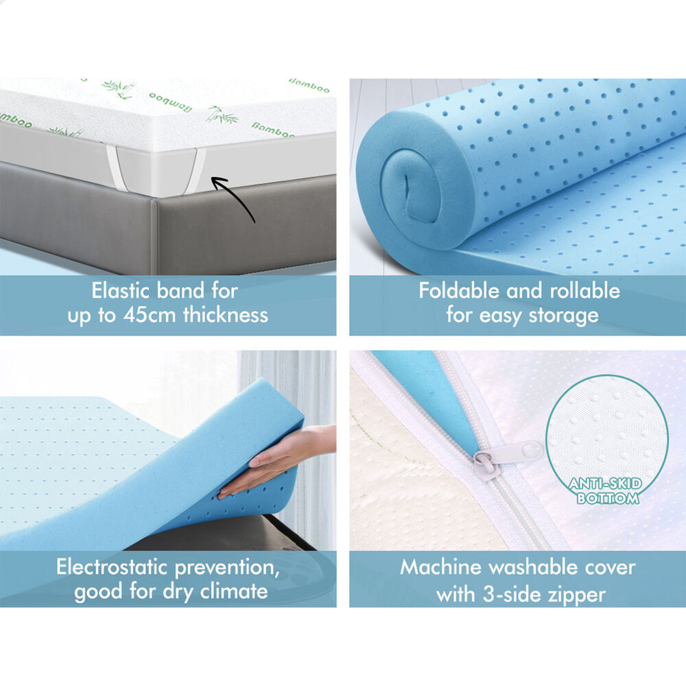 STARRY EUCALYPT Memory Foam Mattress Topper 5/8/10/12cm Bamboo 7-Zone Cool Gel - Picture 55 of 912