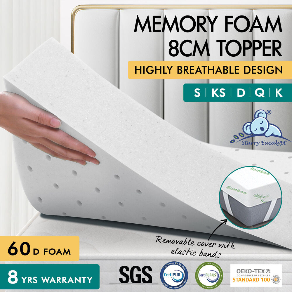 STARRY EUCALYPT Memory Foam Mattress Topper 5/8/10/12cm Bamboo 7-Zone Cool Gel - Picture 679 of 912