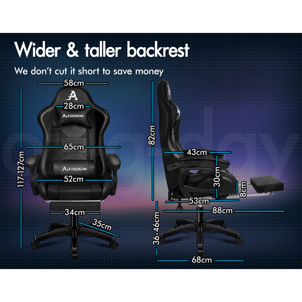 ALFORDSON Gaming Office Chair Massage Racing 12 RGB LED Computer Work Seat - Picture 95 of 267
