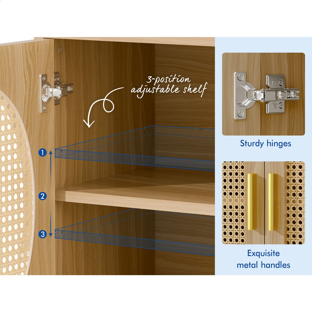 ALFORDSON Buffet Sideboard Storage Cabinet Cupboard Rattan Fluted Doors Kitchen - Picture 43 of 48