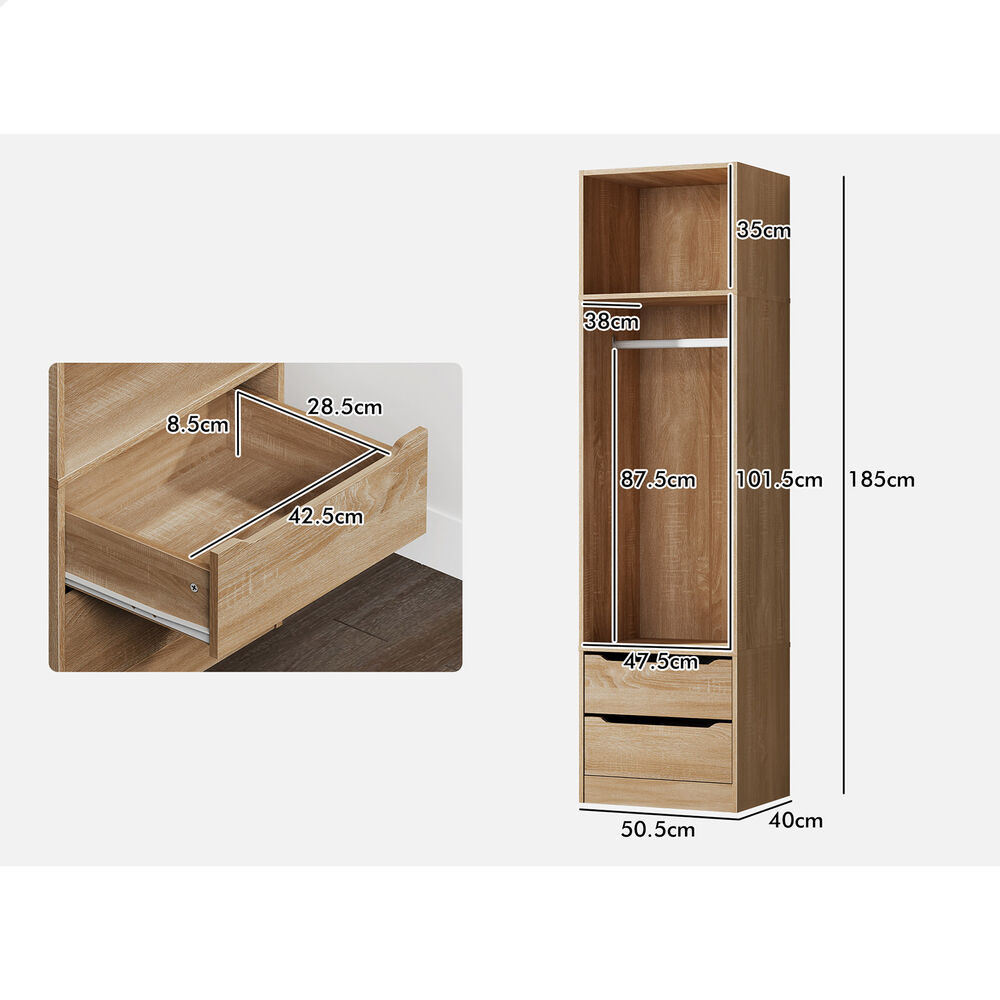 ALFORDSON Wardrobe Clothes Storage Organizer Closet Cabinet 2 Drawers Hanging - Picture 41 of 46