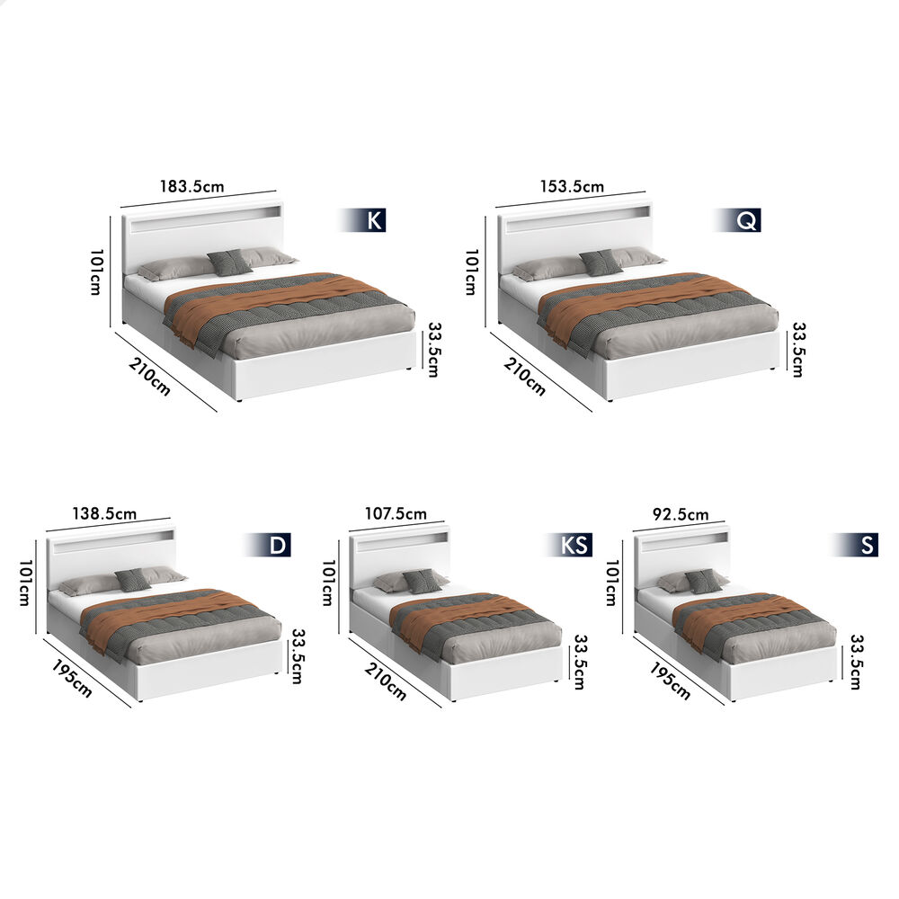 ALFORDSON Bed Frame Double Queen King RGB LED Gas Lift Storage Base Leather - Picture 1,122 of 1,903