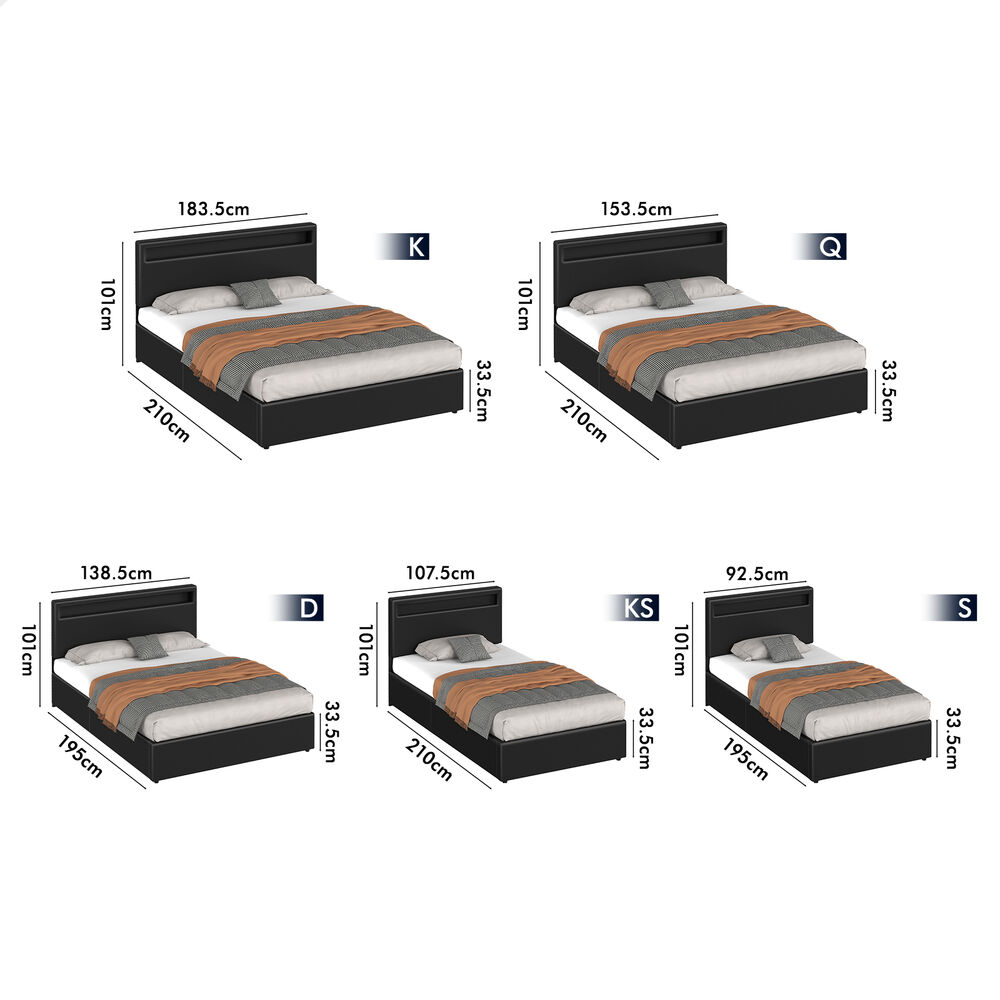ALFORDSON Bed Frame Double Queen King Single RGB LED Gas Lift Storage Base - Picture 35 of 225