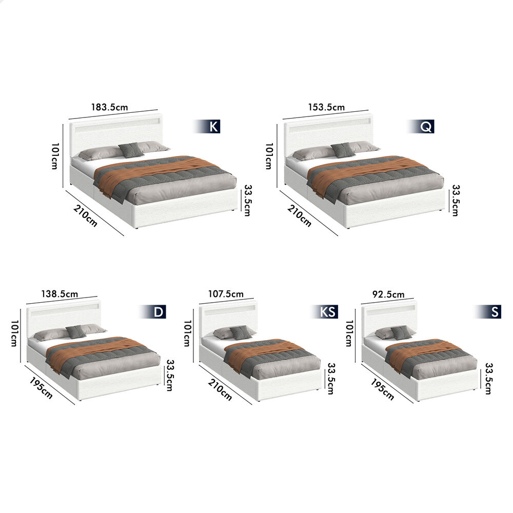ALFORDSON Bed Frame Double Queen King Single RGB LED Gas Lift Storage Base - Picture 101 of 225