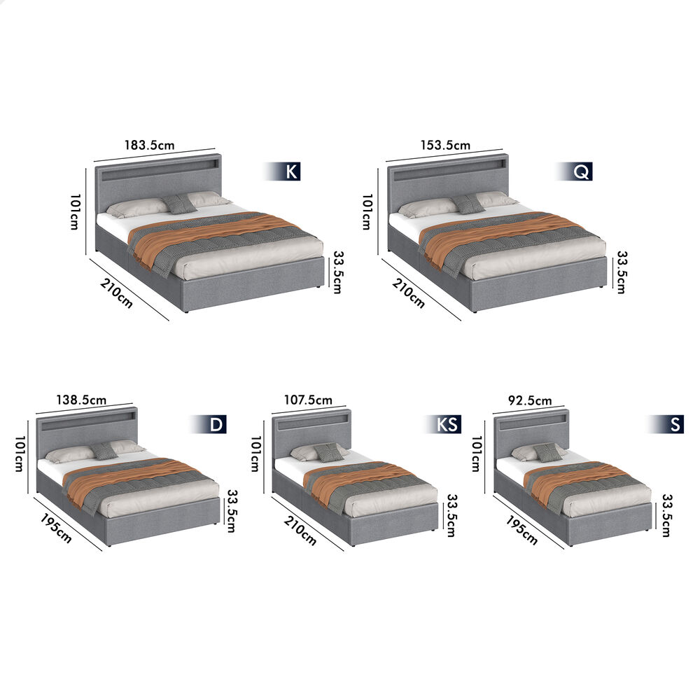 ALFORDSON Bed Frame Double Queen King Single RGB LED Gas Lift Storage Base - Picture 112 of 225