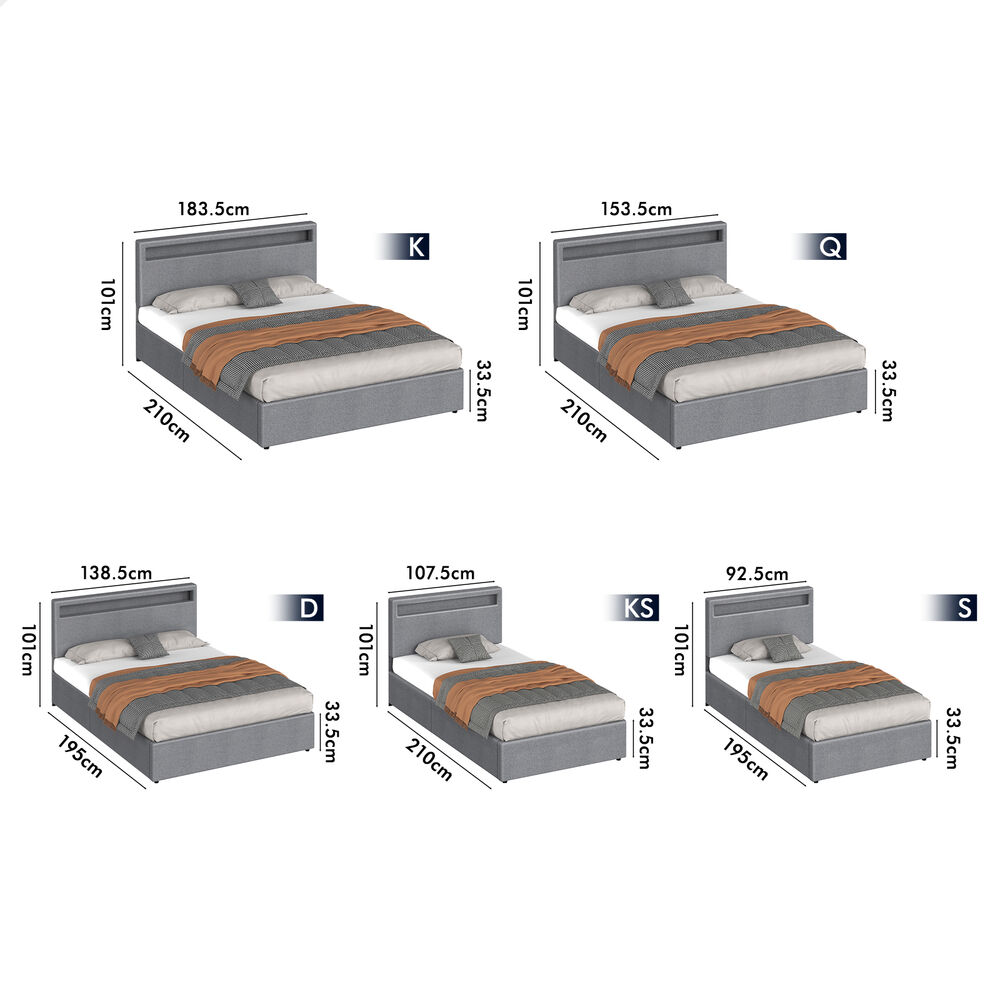 ALFORDSON Bed Frame Double Queen King Single RGB LED Gas Lift Storage Base - Picture 156 of 225