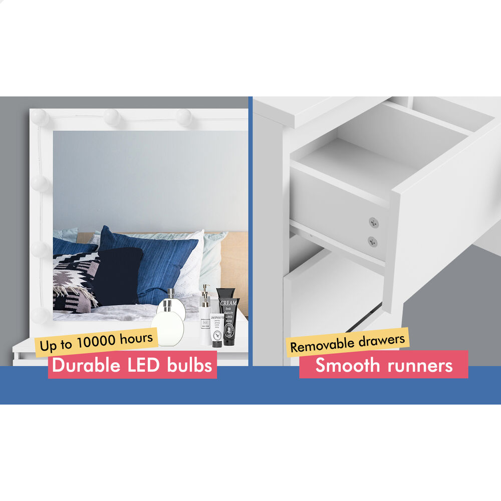 ALFORDSON Dressing Table Stool Set Makeup Mirror Storage Vanity Desk LED Bulbs - Picture 16 of 520