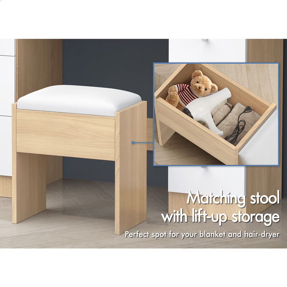 ALFORDSON Dressing Table Stool Set Makeup Mirror Storage Desk LED 10/12 Bulbs - Picture 467 of 671