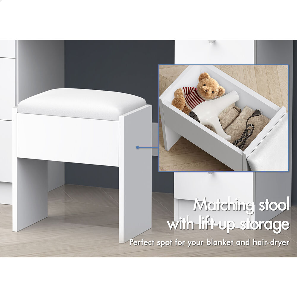 ALFORDSON Dressing Table Stool Set Makeup Mirror Storage Desk LED 10/12 Bulbs - Picture 478 of 671
